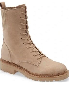 Sam Edelman Beige Suede Lace-Up Combat Boots